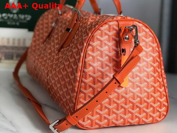 Goyard Boston 45 Bag in Orange Goyardine Canvas and Cervon Calfskin Replica