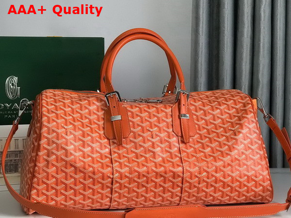 Goyard Boston 45 Bag in Orange Goyardine Canvas and Cervon Calfskin Replica