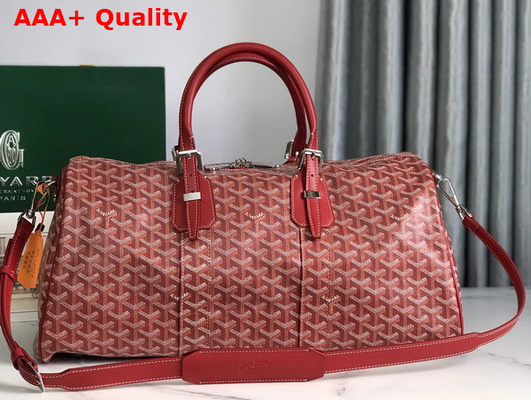 Goyard Boston 45 Bag in Red Goyardine Canvas and Cervon Calfskin Replica