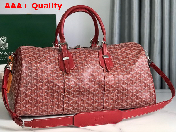 Goyard Boston 45 Bag in Red Goyardine Canvas and Cervon Calfskin Replica