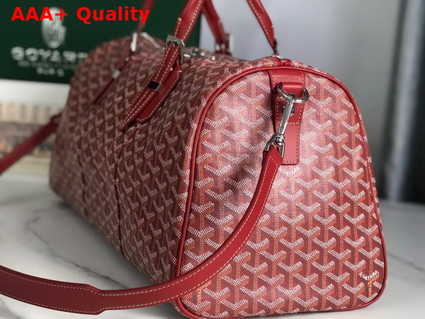 Goyard Boston 45 Bag in Red Goyardine Canvas and Cervon Calfskin Replica