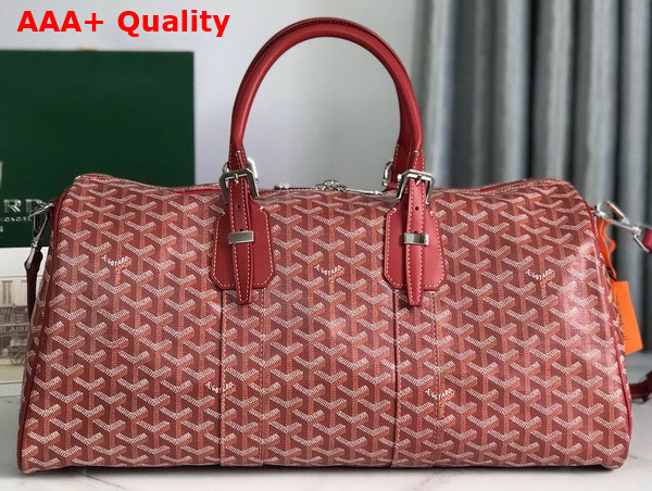 Goyard Boston 45 Bag in Red Goyardine Canvas and Cervon Calfskin Replica