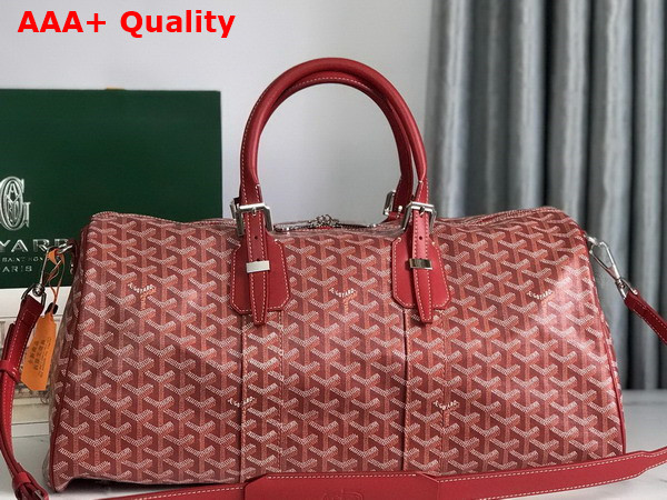 Goyard Boston 45 Bag in Red Goyardine Canvas and Cervon Calfskin Replica