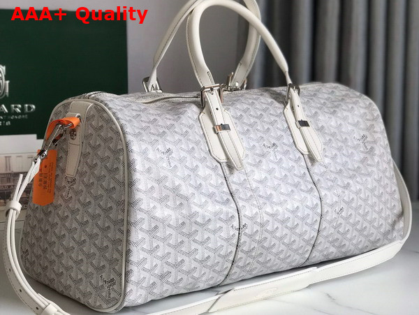 Goyard Boston 45 Bag in White Goyardine Canvas and Cervon Calfskin Replica