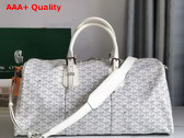 Goyard Boston 45 Bag in White Goyardine Canvas and Cervon Calfskin Replica