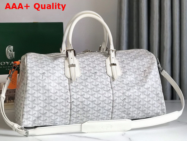 Goyard Boston 45 Bag in White Goyardine Canvas and Cervon Calfskin Replica