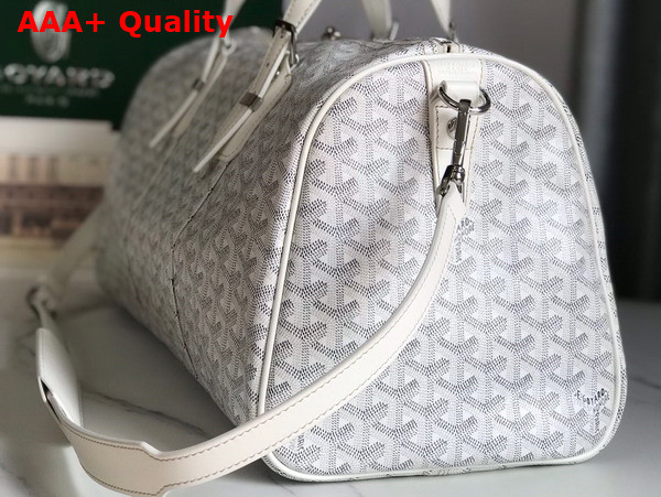 Goyard Boston 45 Bag in White Goyardine Canvas and Cervon Calfskin Replica