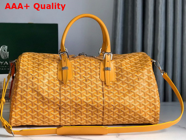 Goyard Boston 45 Bag in Yellow Goyardine Canvas and Cervon Calfskin Replica