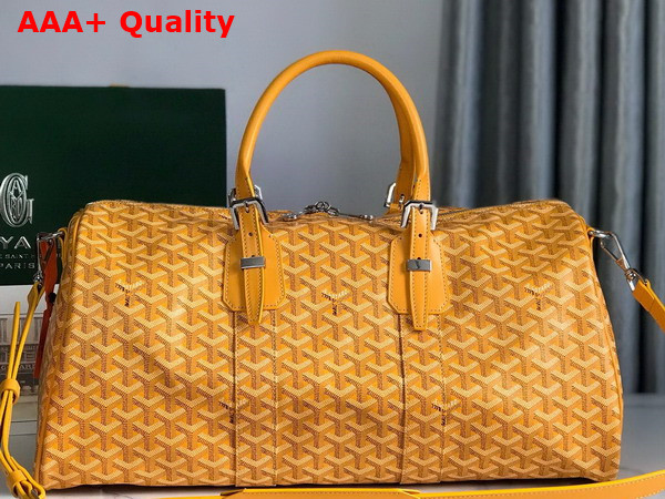 Goyard Boston 45 Bag in Yellow Goyardine Canvas and Cervon Calfskin Replica