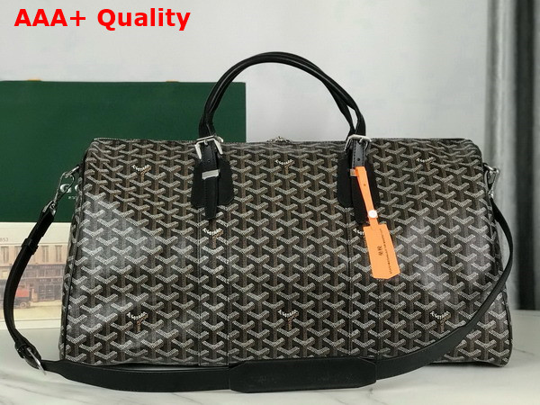 Goyard Boston 50 Bag in Black Goyardine Canvas and Cervon Calfskin Replica