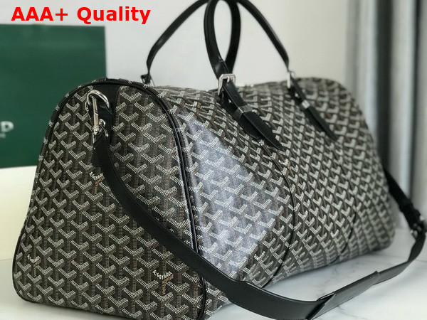 Goyard Boston 50 Bag in Black Goyardine Canvas and Cervon Calfskin Replica