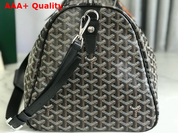 Goyard Boston 50 Bag in Black Goyardine Canvas and Cervon Calfskin Replica