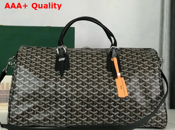 Goyard Boston 50 Bag in Black Goyardine Canvas and Cervon Calfskin Replica