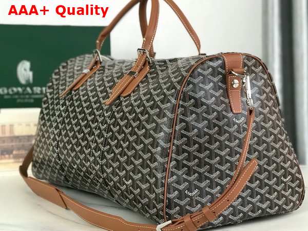 Goyard Boston 50 Bag in Black and Tan Goyardine Canvas and Cervon Calfskin Replica