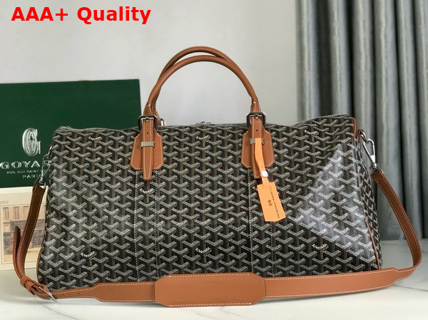 Goyard Boston 50 Bag in Black and Tan Goyardine Canvas and Cervon Calfskin Replica