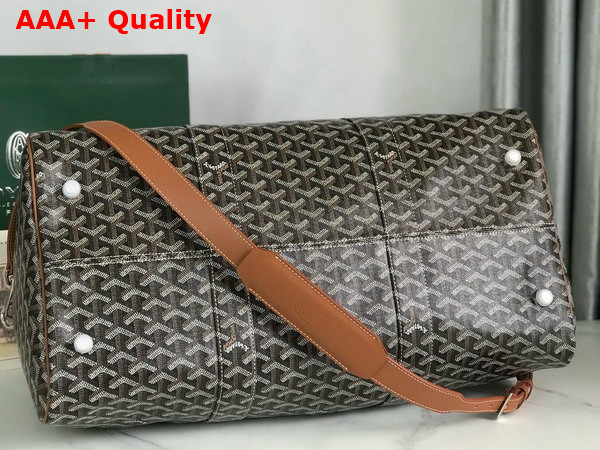 Goyard Boston 50 Bag in Black and Tan Goyardine Canvas and Cervon Calfskin Replica