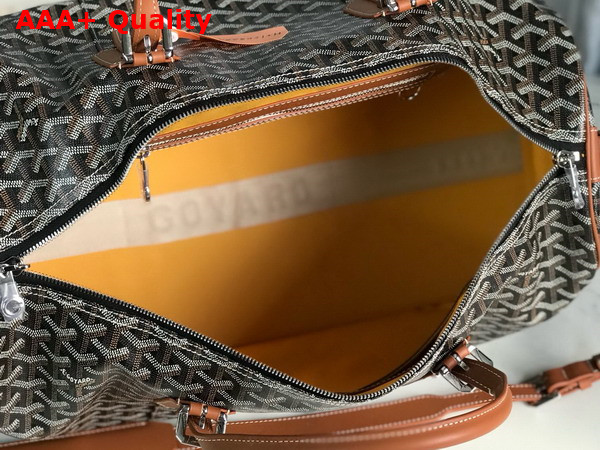 Goyard Boston 50 Bag in Black and Tan Goyardine Canvas and Cervon Calfskin Replica