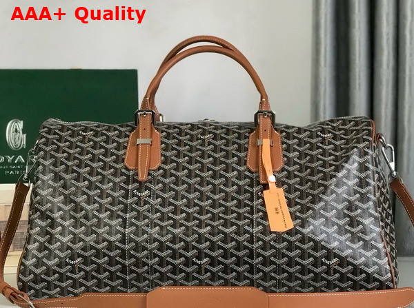 Goyard Boston 50 Bag in Black and Tan Goyardine Canvas and Cervon Calfskin Replica