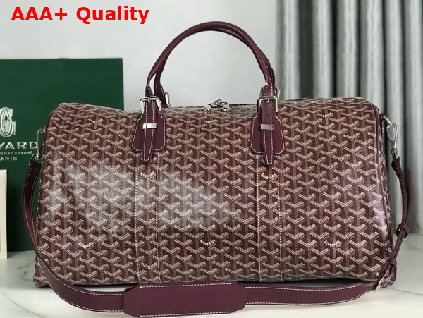 Goyard Boston 50 Bag in Burgundy Goyardine Canvas and Cervon Calfskin Replica