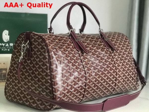 Goyard Boston 50 Bag in Burgundy Goyardine Canvas and Cervon Calfskin Replica