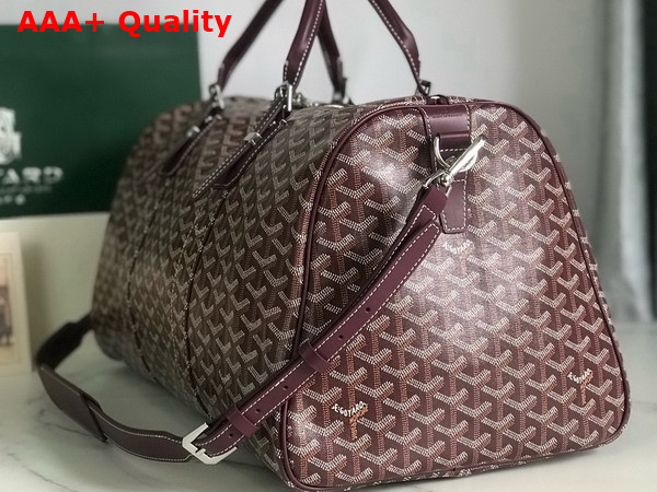 Goyard Boston 50 Bag in Burgundy Goyardine Canvas and Cervon Calfskin Replica