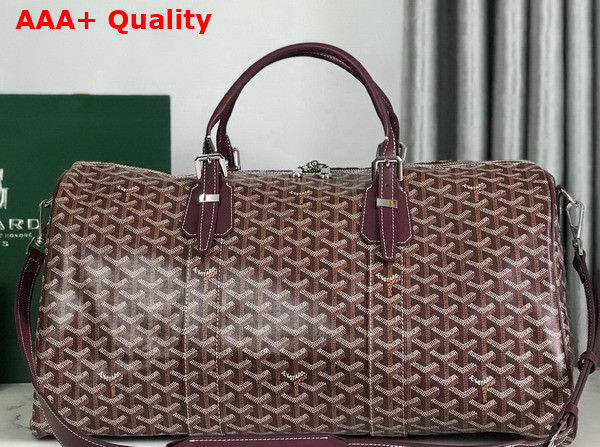 Goyard Boston 50 Bag in Burgundy Goyardine Canvas and Cervon Calfskin Replica