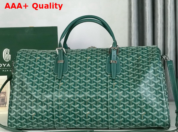 Goyard Boston 50 Bag in Green Goyardine Canvas and Cervon Calfskin Replica