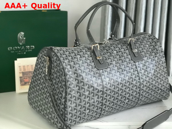 Goyard Boston 50 Bag in Grey Goyardine Canvas and Cervon Calfskin Replica