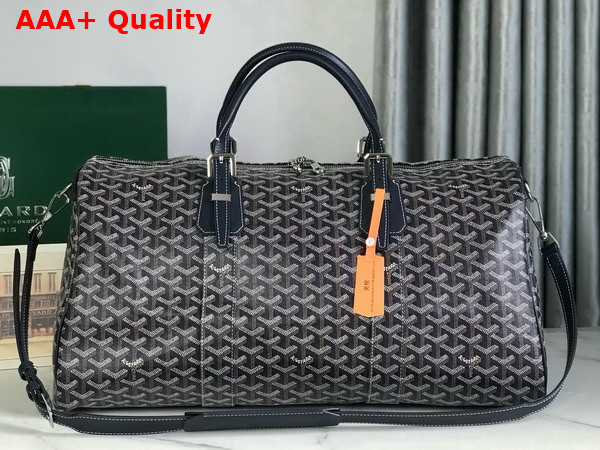 Goyard Boston 50 Bag in Navy Blue Goyardine Canvas and Cervon Calfskin Replica