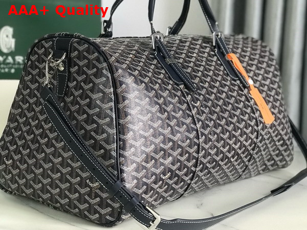 Goyard Boston 50 Bag in Navy Blue Goyardine Canvas and Cervon Calfskin Replica