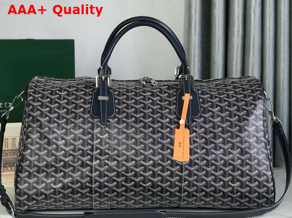 Goyard Boston 50 Bag in Navy Blue Goyardine Canvas and Cervon Calfskin Replica