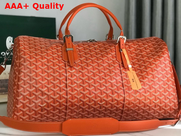 Goyard Boston 50 Bag in Orange Goyardine Canvas and Cervon Calfskin Replica