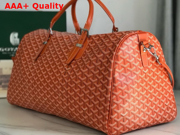 Goyard Boston 50 Bag in Orange Goyardine Canvas and Cervon Calfskin Replica