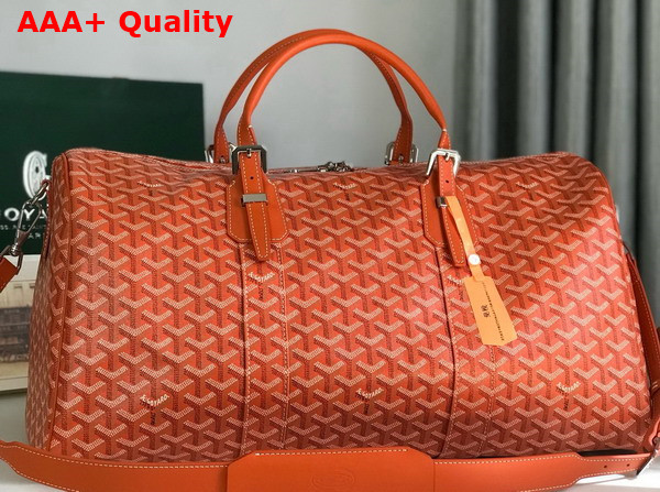 Goyard Boston 50 Bag in Orange Goyardine Canvas and Cervon Calfskin Replica