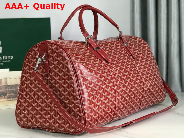 Goyard Boston 50 Bag in Red Goyardine Canvas and Cervon Calfskin Replica