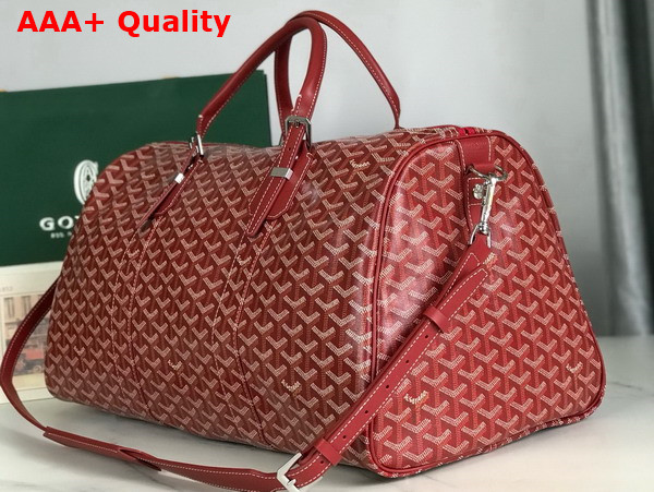 Goyard Boston 50 Bag in Red Goyardine Canvas and Cervon Calfskin Replica