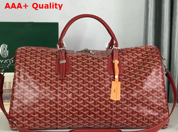 Goyard Boston 50 Bag in Red Goyardine Canvas and Cervon Calfskin Replica