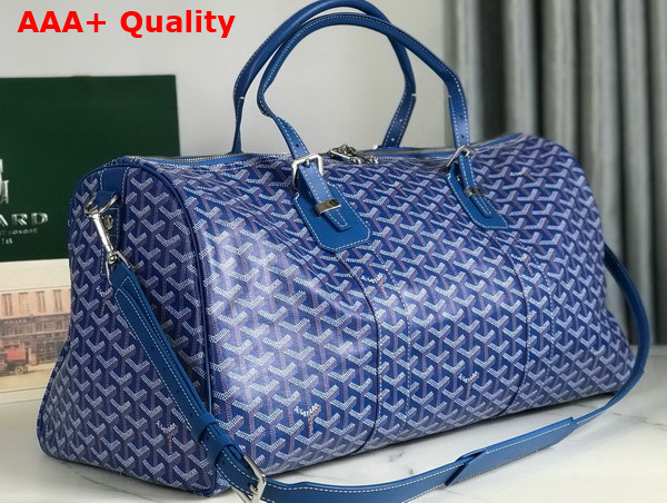 Goyard Boston 50 Bag in Sky Blue Goyardine Canvas and Cervon Calfskin Replica