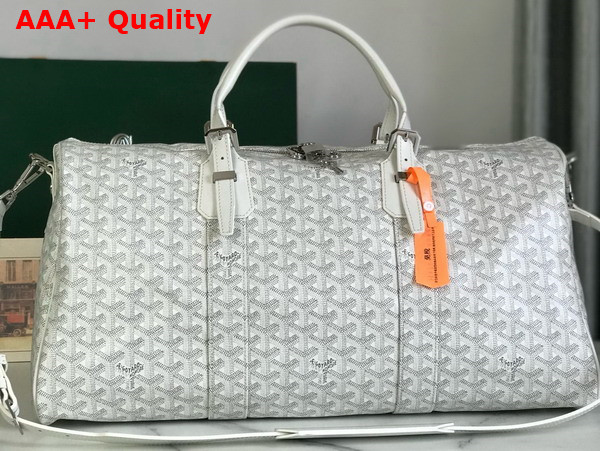 Goyard Boston 50 Bag in White Goyardine Canvas and Cervon Calfskin Replica