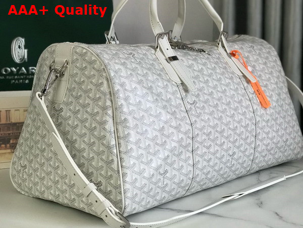 Goyard Boston 50 Bag in White Goyardine Canvas and Cervon Calfskin Replica