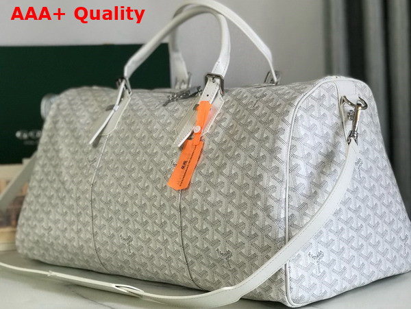 Goyard Boston 50 Bag in White Goyardine Canvas and Cervon Calfskin Replica