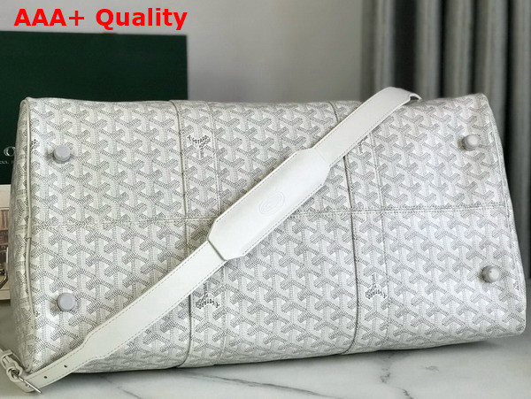 Goyard Boston 50 Bag in White Goyardine Canvas and Cervon Calfskin Replica