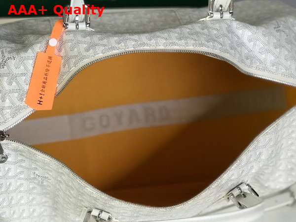 Goyard Boston 50 Bag in White Goyardine Canvas and Cervon Calfskin Replica