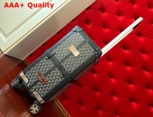 Goyard Bourget PM Trolley Case in Black Goyardine Canvas and Clamecy Cowhide Replica