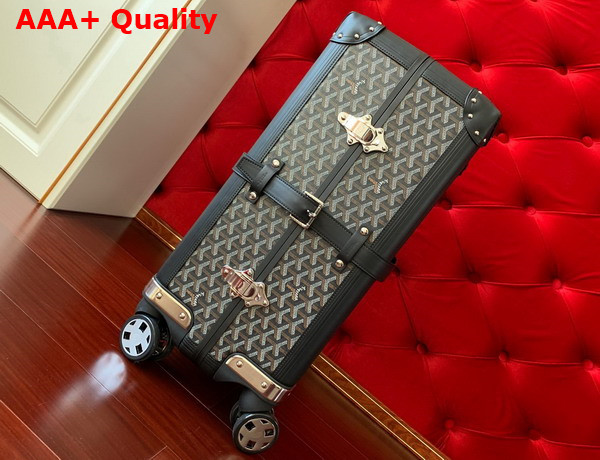 Goyard Bourget PM Trolley Case in Black Goyardine Canvas and Clamecy Cowhide Replica