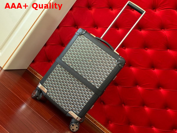 Goyard Bourget PM Trolley Case in Black Goyardine Canvas and Clamecy Cowhide Replica