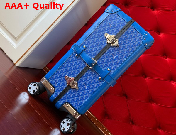 Goyard Bourget PM Trolley Case in Sky Blue Goyardine Canvas and Clamecy Cowhide Replica