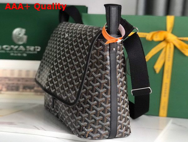 Goyard Capetien MM Messenger Bag in Black Goyardine Canvas and Chevroches Calfskin Replica