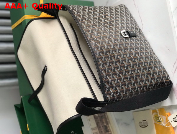 Goyard Capetien MM Messenger Bag in Black Goyardine Canvas and Chevroches Calfskin Replica