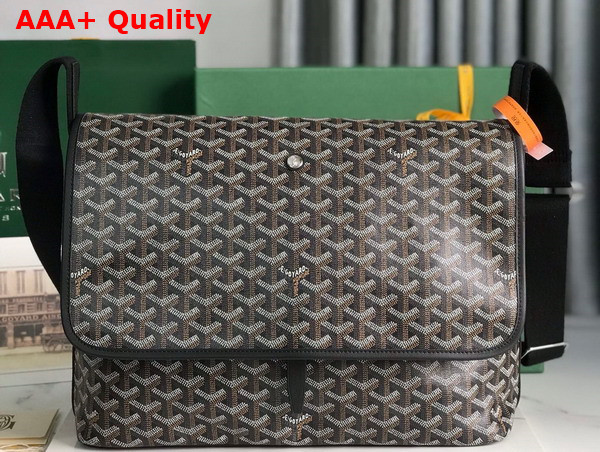 Goyard Capetien MM Messenger Bag in Black Goyardine Canvas and Chevroches Calfskin Replica